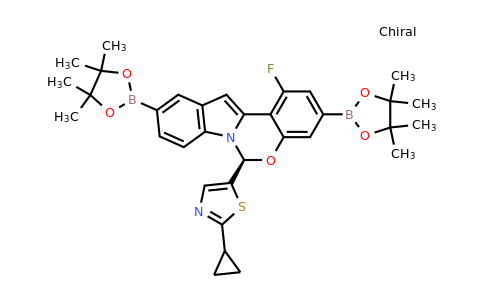 2055024-04-7 | (9S)-9-(2-Cyclopropyl-1,3-thiazol-5-yl)-3-fluoro-5,14-bis(tetramethyl-1,3,2-dioxaborolan-2-yl)-8-oxa-10-azatetracyclo[8.7.0.02,.011,1]heptadeca-1(17),2(7),3,5,11,13,15-heptaene