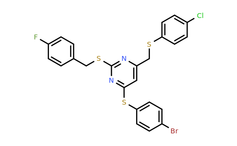 341965-51-3 | 4-[(4-Bromophenyl)sulfanyl]-6-{[(4-chlorophenyl)sulfanyl]methyl}-2-{[(4-fluorophenyl)methyl]sulfanyl}pyrimidine